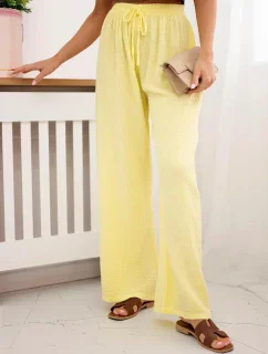 Mušelínové kalhoty se širokou nohavicí  žlutý