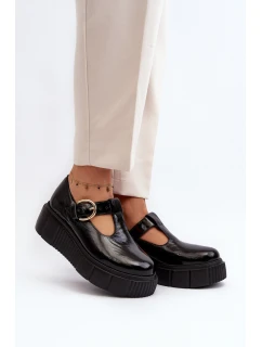 Zazoo 20102 Moderní Lakové Polobotky na Masivní Platformě Černé