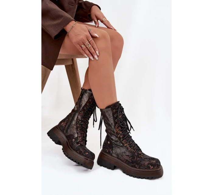 Dámské Kožené Workery Work Shoes  Zlato model 21725128 - Maciejka