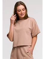 B294 Oříznutá mikina s krátkým rukávem - mocca