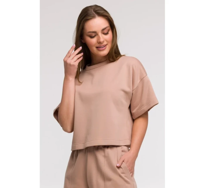 mikina s krátkým rukávem mocca model 21047218 - BeWear