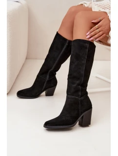 Dámské kozačky na sloupkovém podpatku se zipem Lissara – černé, eko semiš