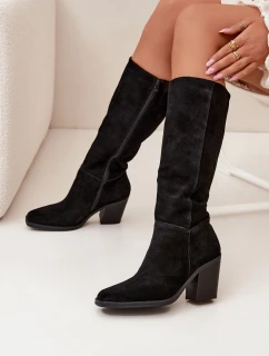 Dámské kozačky na sloupkovém podpatku se zipem Lissara – černé, eko semiš