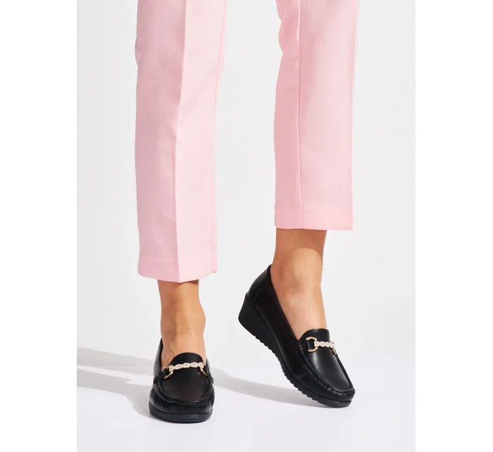 Trendy  mokasíny dámské černé na klínku