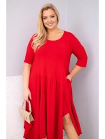 Dámská bavlněná sukýnka Plus Size s asymetrickým spodním okrajem červená