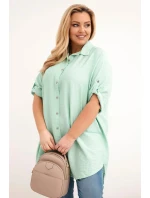 Dámská košile Plus Size z viskózy s delší zadní částí tmavě mátová