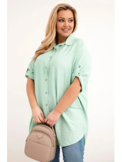 Dámská košile Plus Size z viskózy s delší zadní částí tmavě mátová