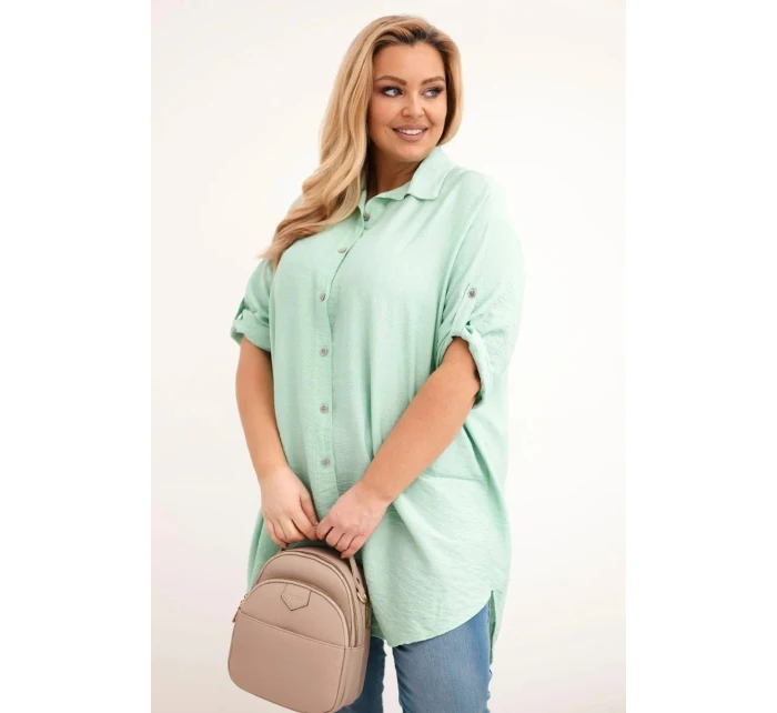 Dámská košile Plus Size z viskózy s delší zadní částí tmavě mátová