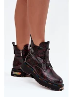 Lakované dámské kotníčková obuv z přírodní kůže s vyhříváním Artiker 57C0165 bordó Lakované dámské kotníčková obuv z přírodní kůže s vyhříváním Artiker 57C0165 bordó