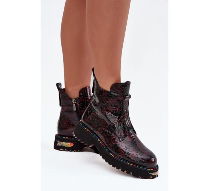 Lakované dámské kotníčková obuv z přírodní kůže s vyhříváním Artiker 57C0165 bordó Lakované dámské kotníčková obuv z přírodní kůže s vyhříváním Artiker 57C0165 bordó