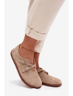 Kožené semišové polobotky Dámské s pásky béžové model 21937593 - Zazoo Kožené semišové polobotky Dámské s pásky béžové model 21937593 - Zazoo