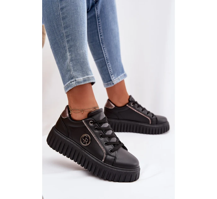 Dámské tenisky na platformě s ozdobným detailem černé Iselora
