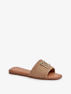 Dámské ploché pantofle s prýmkem a zdobením, Béžová Omenna