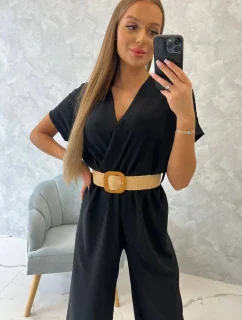 Kombinéza s ozdobným páskem v pase černá