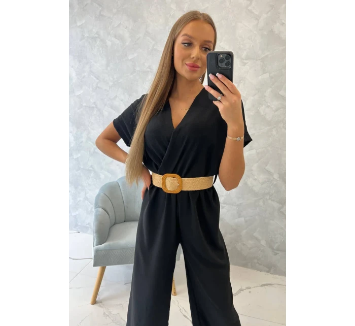Kombinéza s ozdobným páskem v pase černá