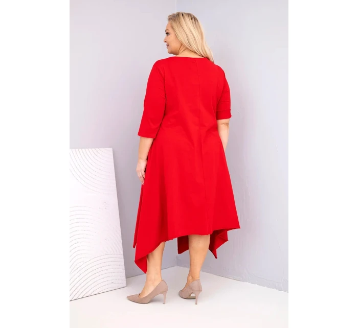 Dámská bavlněná sukýnka Plus Size s asymetrickým spodním okrajem červená