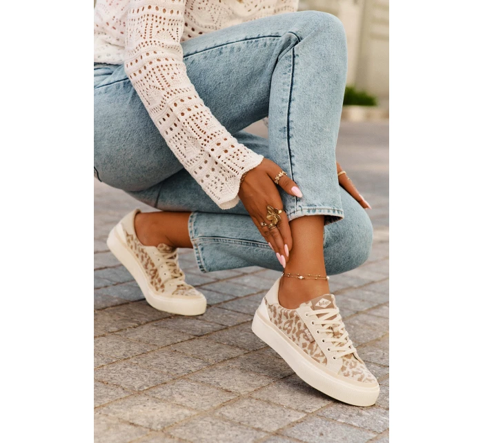 Nízké dámské tenisky s leopardím potiskem Lee Cooper LCW-25-02-3330L béžové