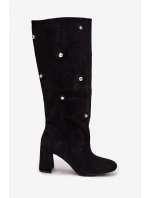 Dámské kozačky s izolací na podpatku s ozdobnými detaily černé model 21714804 - Boto