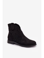 Dámské otevřené kotníkové boty na nízkém podpatku model 21961114 Černé - S.Barski