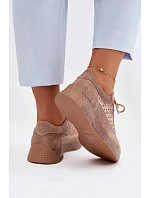 Kožené polobotky sneakers dámské vzorované Sergio Leone SP-013 Světle hnědé Kožené polobotky sneakers dámské vzorované Sergio Leone SP-013 Světle hnědé