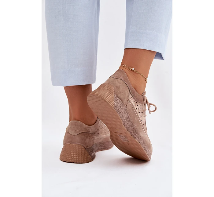 Kožené polobotky sneakers dámské vzorované Sergio Leone SP-013 Světle hnědé Kožené polobotky sneakers dámské vzorované Sergio Leone SP-013 Světle hnědé