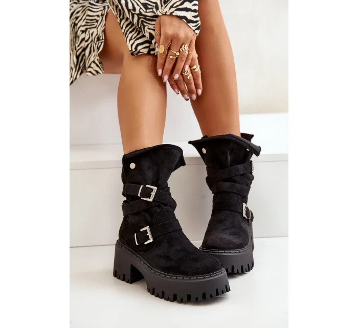 Dámské Kotníkové Boty Na Masivním Podpatku S Přezkami A Páskem Černé Nerelisa Dámské Kotníkové Boty Na Masivním Podpatku S Přezkami A Páskem Černé Nerelisa