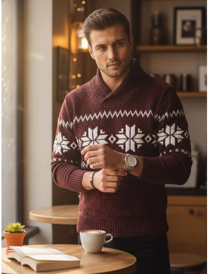 Pánský vínový svetr Dstreet model 21982520 - FashionStreet Pánský vínový svetr Dstreet model 21982520 - FashionStreet