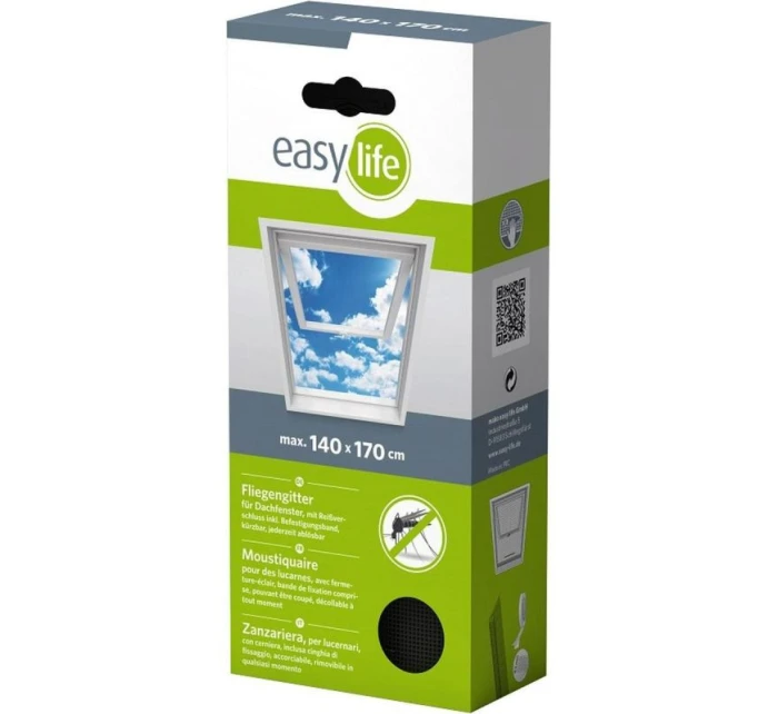 MOSKYTIÉRA NA STŘEŠNÍ OKNO 140X170 ČERNÝ POLYESTER + PÁSEK NA SUCHÝ ZIP