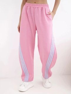 Dámské máslové kalhoty z viskózy s lampasem světle růžové