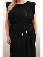 Dámské plus size viskózové plisované šaty s vázáním černá Dámské plus size viskózové plisované šaty s vázáním černá