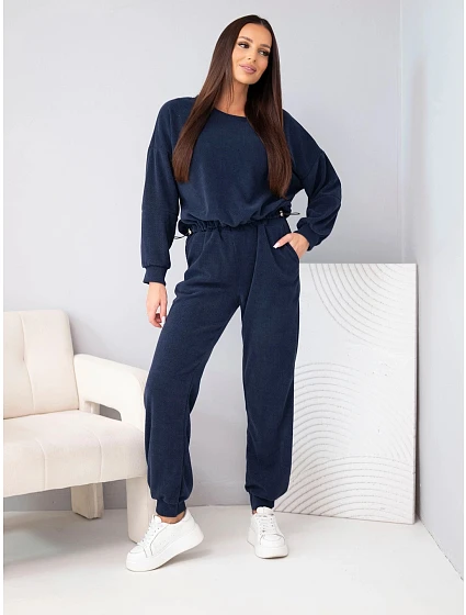 Dámská sada z s pruhy s mikinou a kalhotami se modrý model 22342362 - K-Fashion Dámská sada z s pruhy s mikinou a kalhotami se modrý model 22342362 - K-Fashion