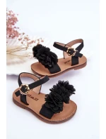 Módní dětské sandály s květy černe Poly Módní dětské sandály s květy černe Poly