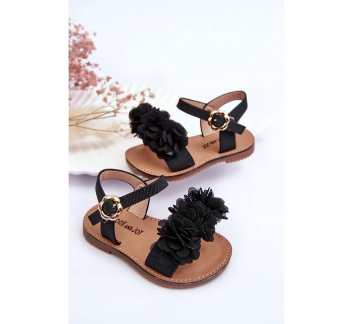 Módní dětské sandály s květy černe Poly Módní dětské sandály s květy černe Poly