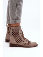 Děrované kožené botky Zazoo 2695 Beige