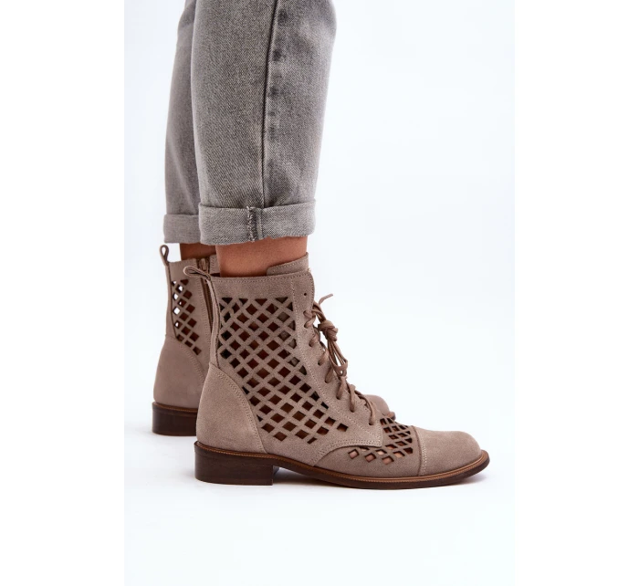 Děrované kožené botky Zazoo 2695 Beige