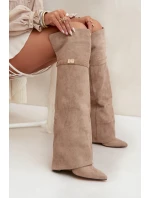 Zateplené kozačky s  dílem nad s podpatkem béžové model 21707699 - Boto