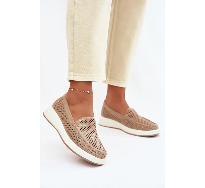 Dámské krajkové mokasíny model 22069474 zlaté - SERGIO LEONE