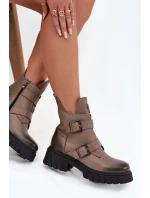 Dámské kotníkové boty z pravé kůže se sponami a ozdobným detailem Zazoo – tmavě béžové Dámské kotníkové boty z pravé kůže se sponami a ozdobným detailem Zazoo – tmavě béžové