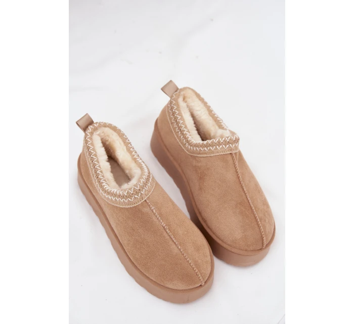 Dámské nízké sněhule Taliah na platformě s vyšíváním – béžové