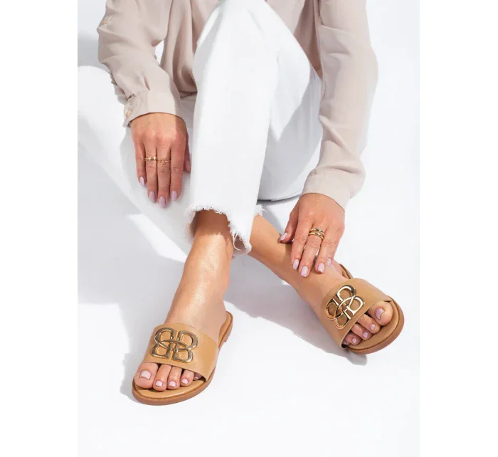 Originální hnědé dámské nazouváky bez podpatku Originální hnědé dámské nazouváky bez podpatku