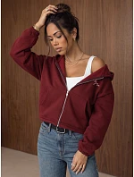 Dámská mikina s kapucí, rozepínací, zateplená, vínová, FashionStreet BY1579 Dámská mikina s kapucí, rozepínací, zateplená, vínová, FashionStreet BY1579