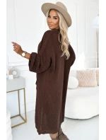 model 21290269 Cardigan svetr dlouhý s kapsami čokoládová barva - numoco basic