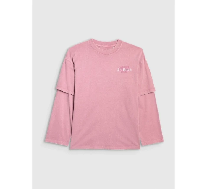 Dívčí tričko oversize s potiskem a dlouhým rukávem 4F 4FJRAW25TLONF543-54S