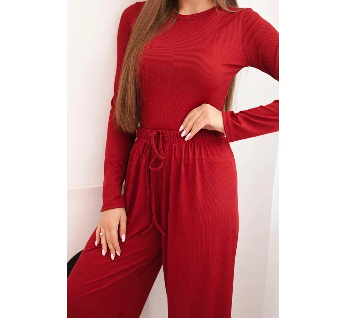 Dámský viskózový komplet s halenkou a širokými kalhotami bordový Dámský viskózový komplet s halenkou a širokými kalhotami bordový