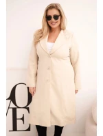 Klasický dámský kabát Plus Size s knoflíky a límcem béžový