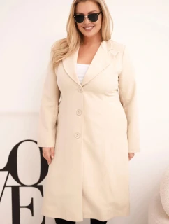 Klasický dámský kabát Plus Size s knoflíky a límcem béžový