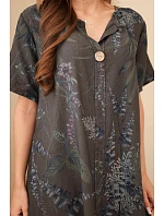 Dámské viskózové šaty Plus Size s krátkým rukávem a výstřihem na knoflíky hnědá
