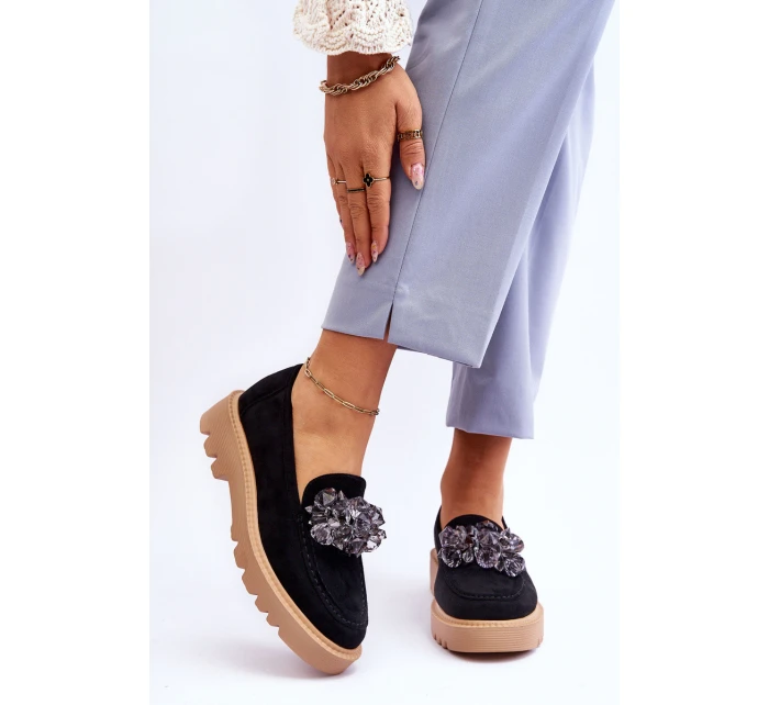 Módní semišové mokasíny s krystaly Černé model 21615397 - VINCEZA Módní semišové mokasíny s krystaly Černé model 21615397 - VINCEZA