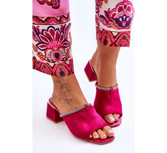 Semišové pantofle na vysokém podpatku S.Barski KV-612-2 Fuchsia