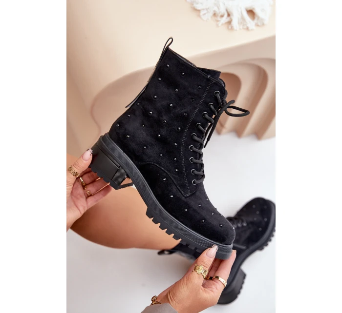 Zdobené dámské botky workerky zateplené D&A černé MR880-017
